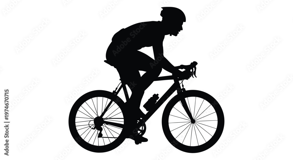 Fototapeta premium Silhouette of a cyclist riding a road bike against a white background