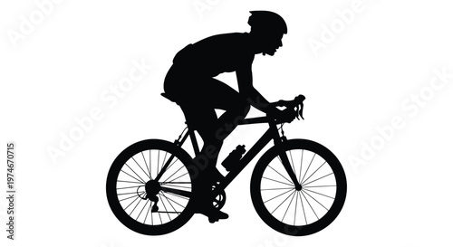 Silhouette of a cyclist riding a road bike against a white background