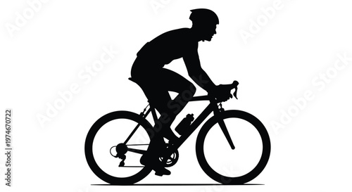 Silhouette of a cyclist riding a road bike against a white background