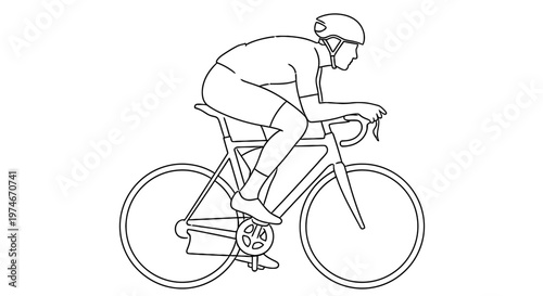 Line drawing of a cyclist riding a road bike in a dynamic pose