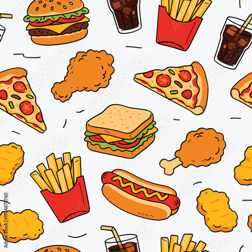 Cartoon Fast Food Seamless Pattern
