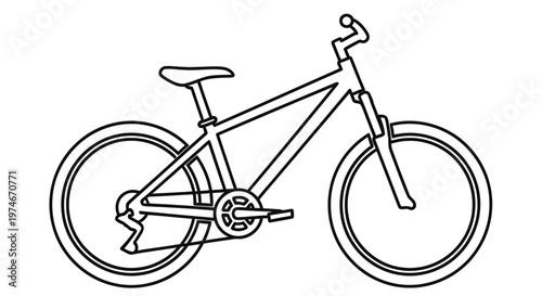 Simple line drawing of a mountain bike showcasing its frame and key components
