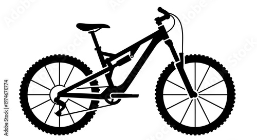 Silhouetted mountain bike illustration against a clean white background high quality