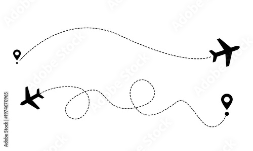 Airplane dotted line route from the starting point vector design. travel with an airplane dotted line path. heart route, going, curved, location, airplane route, transparent png background.