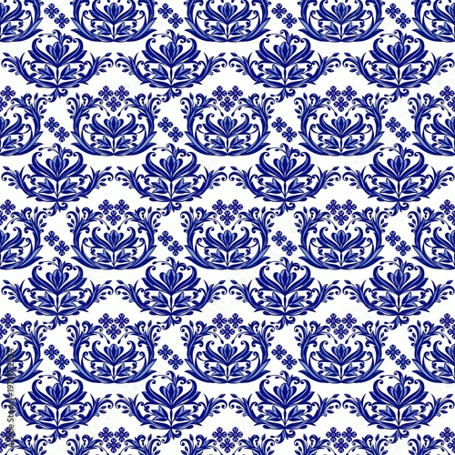 Indigo Pattern07/69
Luxury Blue Floral Seamless Pattern, Hand Drawn Botanical Line Art in Indigo.