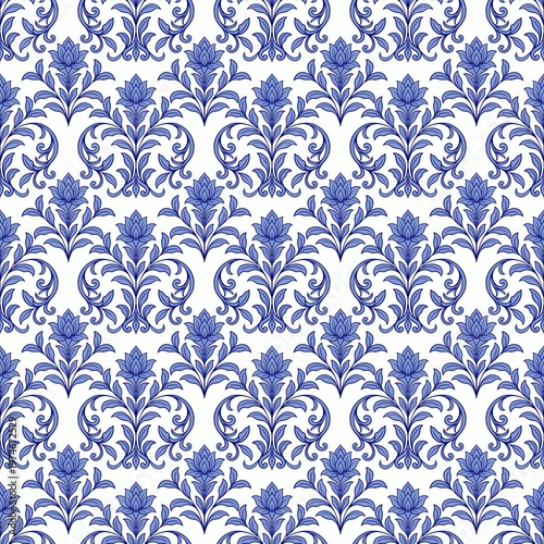 Indigo Pattern03/69
Hand Drawn Light blue Floral Seamless Pattern,
 Elegant Botanical Line Art.