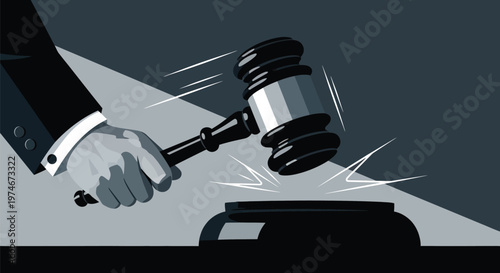 Lawyer or Judge's Gavel Striking Sounding Block - Legal System Concept