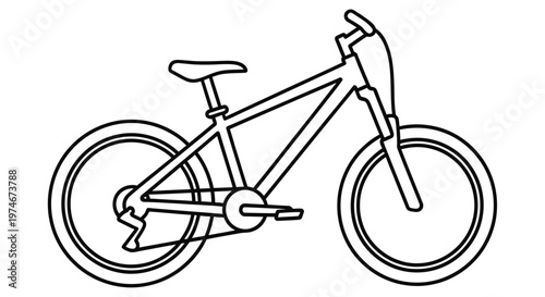 Simple line drawing of a mountain bike side view isolated on a white background