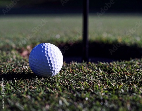 Golf Ball Beside Hole in Dark Contrast Lighting