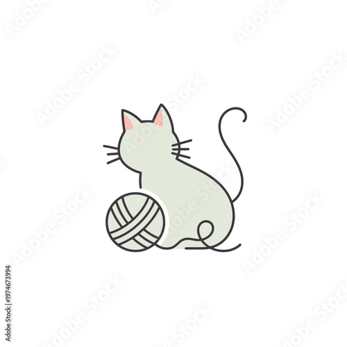 Cute cat with ball of yarn.