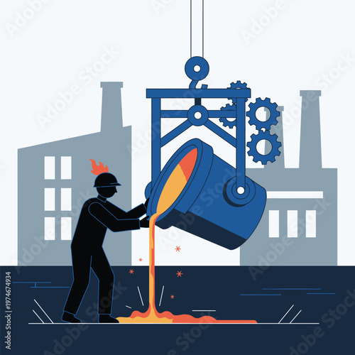 Molten Metal Pouring Process in Industrial Foundry.