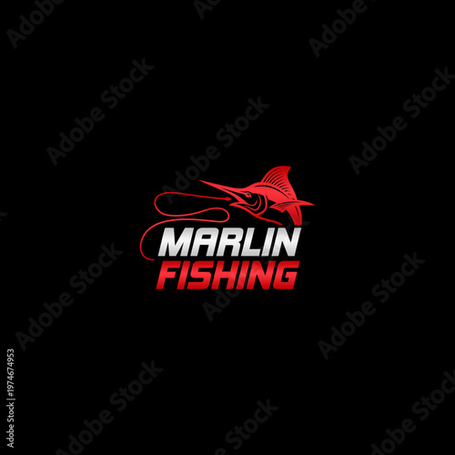 Marlin fishing logo with red fish.