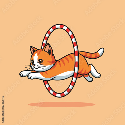 Orange Tabby Cat Jumps Through Hoop.
