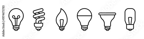Lamp line icon set. Idea lamp icon collection. Flat style - stock vector.