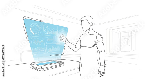 Man interacting with virtual screen.