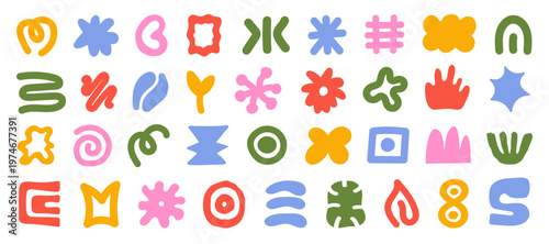 Set of organic colorful hand drawn shapes. Doodle bundle for fashion design, social media, packaging	