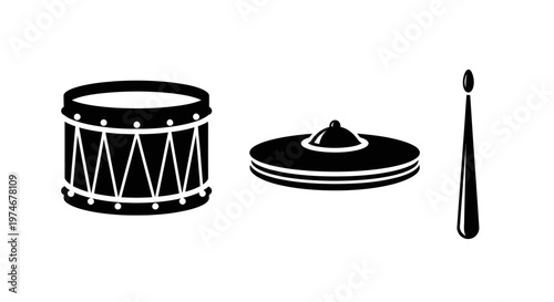 Drum and Drumsticks Music Instrument.