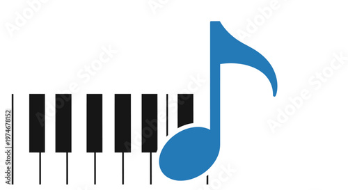 Music note on piano keys symbol.