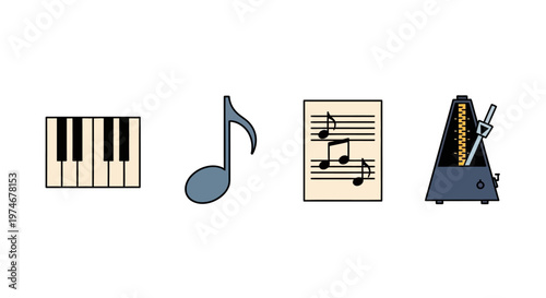 Music instruments and musical notes.