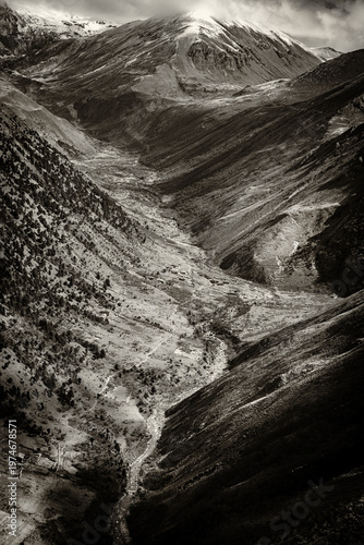 Canvastavla Vallée et chaine de l'Himalaya au Bhoutan