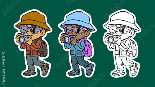 Cartoon Character of a Boy Taking Photos with Camera