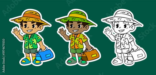 Cartoon Character of a Boy Traveling in Summer Outfit