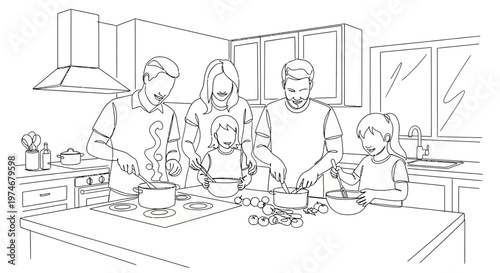 Family Cooking Together in Kitchen.