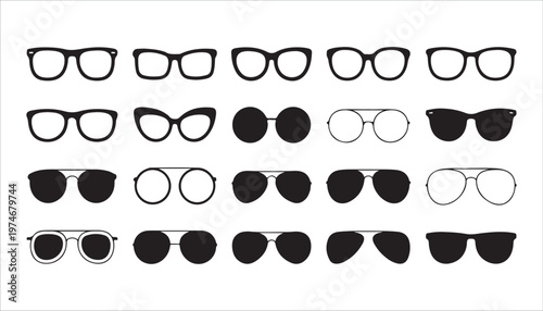 Assortment of glasses sunglasses in various shapes and colors icons set on white background vector.