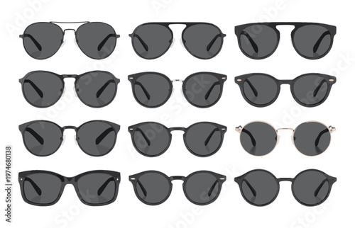 Assortment of dark sunglasses frames for men and women stylish eyewear collection modern fashionable accessories shades.