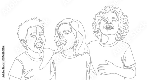 Three Friends Smiling Together Outdoors.