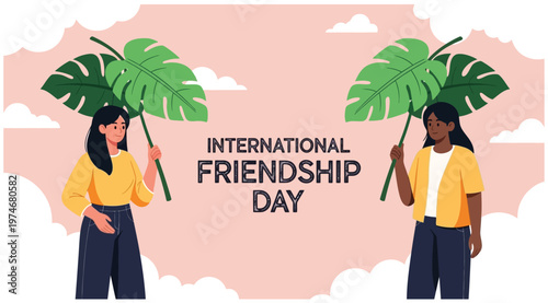 Celebrate friendship day vibrant vector illustration of friends tropical leaves perfect for greetings