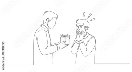 Man gives gift to surprised man illustration.