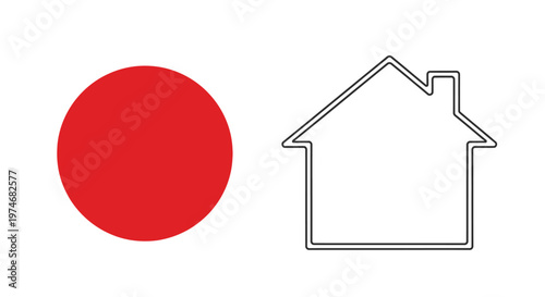 Japanese flag sun symbol and outline home icon