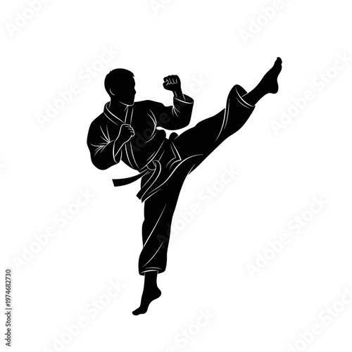 Martial artist silhouette performing high kick action