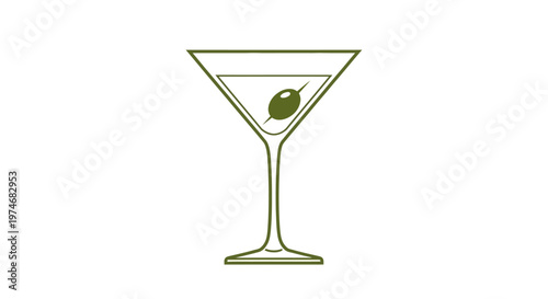 Minimalist martini glass and olive vector illustration
