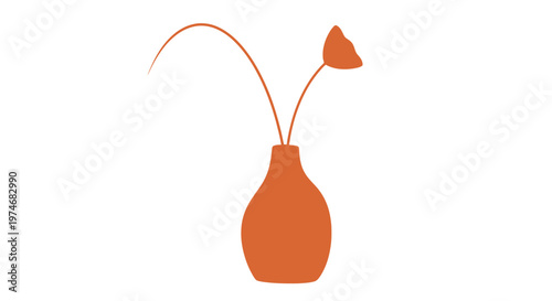 Minimalist orange vase with plant illustration on white background