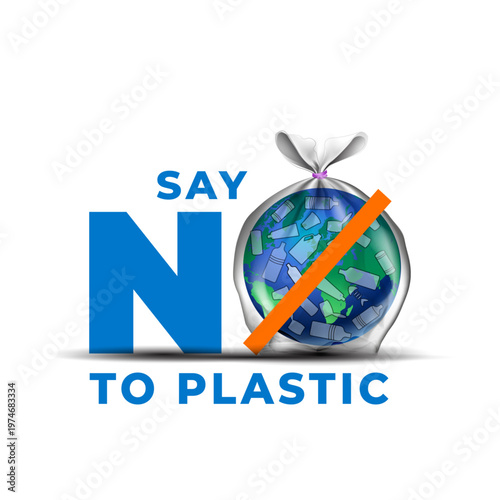 Schilderij op canvas Earth Day Promotional concept says no to plastic and saves planet