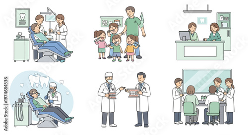 Dental Care Team, Pediatric Dentistry, Patient Consultation, Dental Clinic Scenes