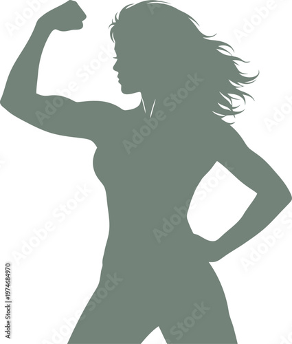 Profile silhouette of a woman flexing her arm muscle