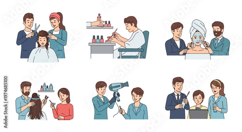 Diverse Beauty Salon Services: Haircut, Nails, Facial, Styling, Makeup, Skincare