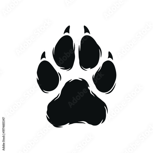 Black animal paw print with detailed texture and claws