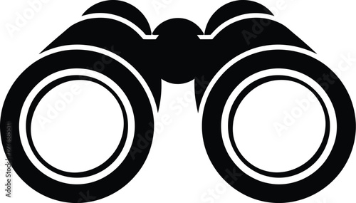 Black Silhouette Icon of Binoculars with Inner Circles on White Background optics magnifying
