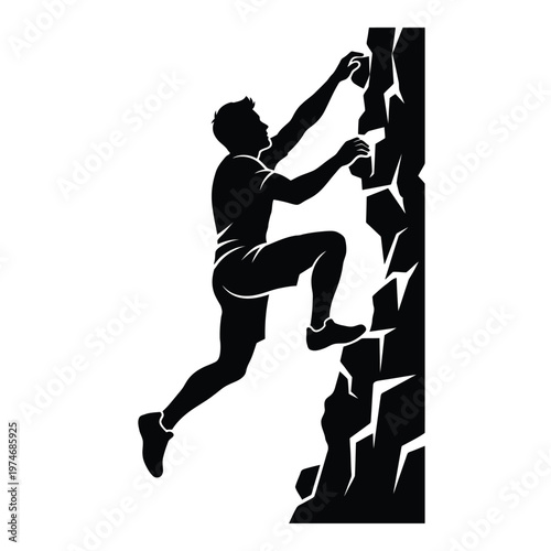 Silhouette of a man rock climbing a textured wall