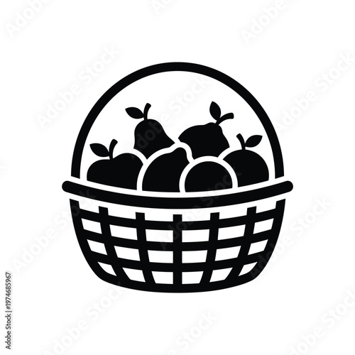 Black silhouette of a basket filled with round fruits