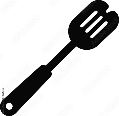 Black silhouette of a slotted spatula on a white background kitchen utensil cooking tool