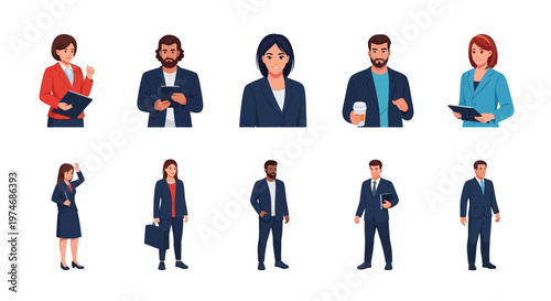 Diverse Business Team Collection: Professional Men and Women in Corporate Attire