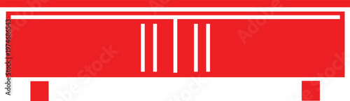 Modern red media cabinet icon with minimalist storage drawers design.