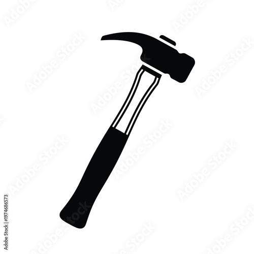 Black and white silhouette of a hammer tool with solid grip