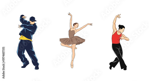 Dancers in various poses performing.