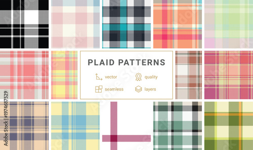 Plaid pack for Scottish clan-themed creative projects. Vector tartan designs work for apparel, home textiles, craft projects, and digital use.